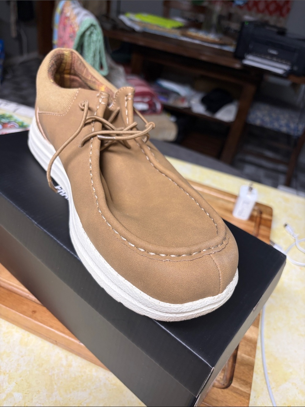 Men's Casual Slip-On Loafer in Tan with White Sole. Worn once for a graduation.